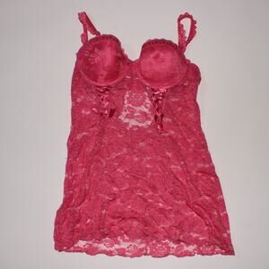 Jezebel Hot Pink Pushup Lace Bustier With Keyhole And Laceup Details Size M